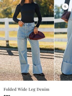 Le Lis Light Blue Wide-Leg Folded Hem Jeans